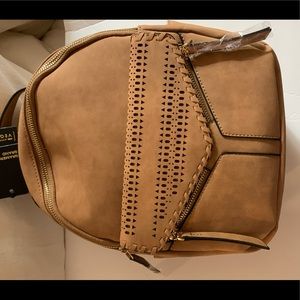 Fashion Comfy Size for Makeup & Money Shop Tan Backpack/Purse & Vegan